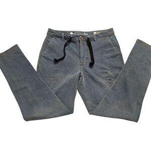 Kinetix Mens 34 x 31 Travel Slim Straight Fit Jeans Blue Denim Distressed Style